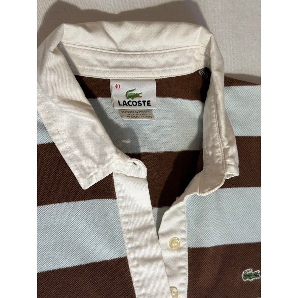 Lacoste Womens Striped Long Sleeve Polo Dress Brown Blue Size 40